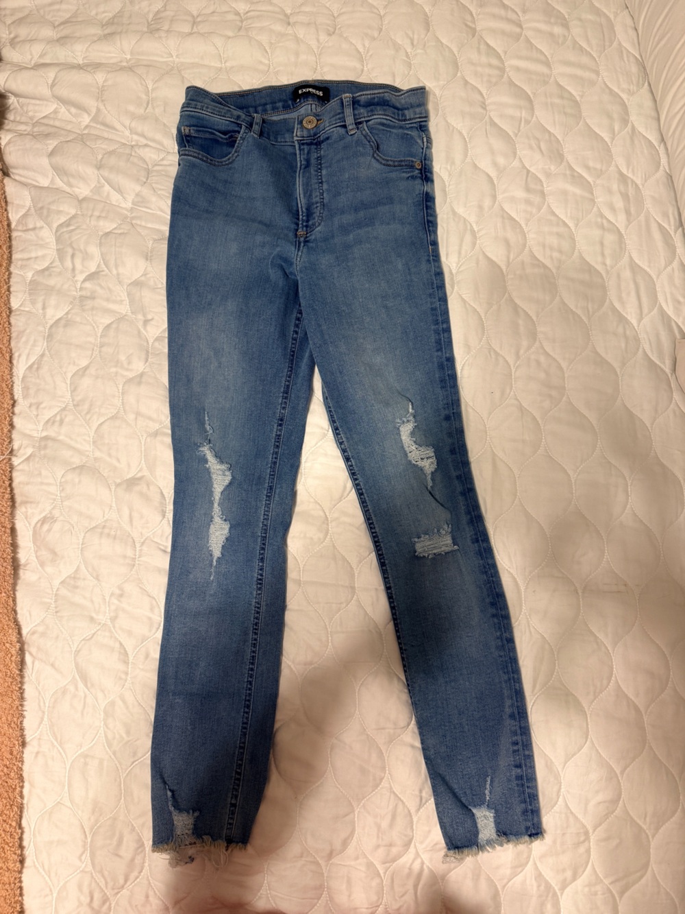 Express Women's Medium Blue Distressed Skinny Jeans